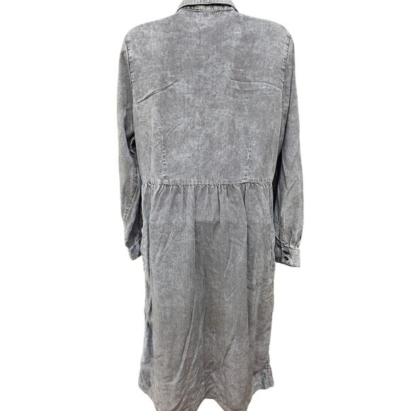 Coldwater creek 14 PETITE 14P chambray stripe button front pocket dress lyocell - Picture 2 of 9